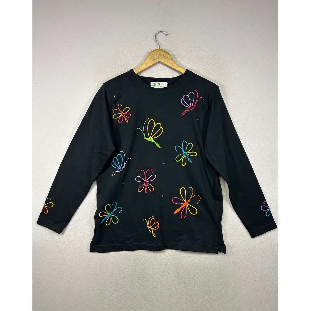 Butterflycore The Quacker Factory Women S Black Embroidered Long Sleeve Top 6855